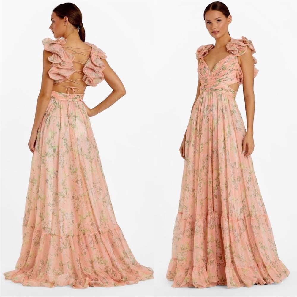 MAC DUGGAL Ruffled Floral Cut-Out Chiffon Gown 67803